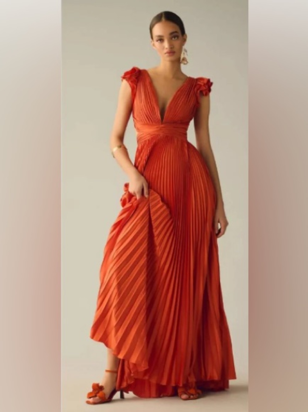 *NWOT* Ieena for Mac Duggal Ruffle Sleeve Cutout Pleated Maxi Dress